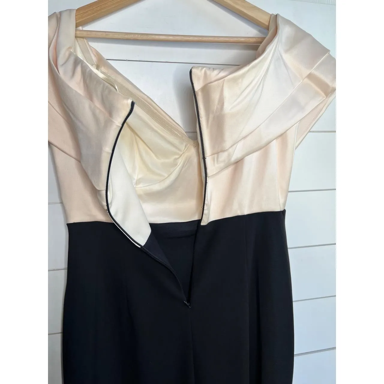 Betsy Adam Black Cream Off The Shoulder Maxi Ruched Evening Gown Dress Petite 14 - Image 12