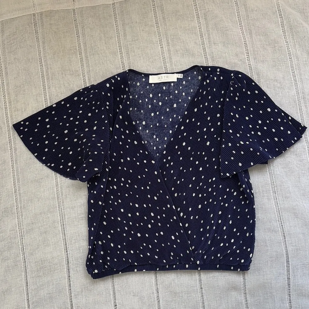 Astr Polka Dot Short Sleeve Wrap Blouse - Image 5