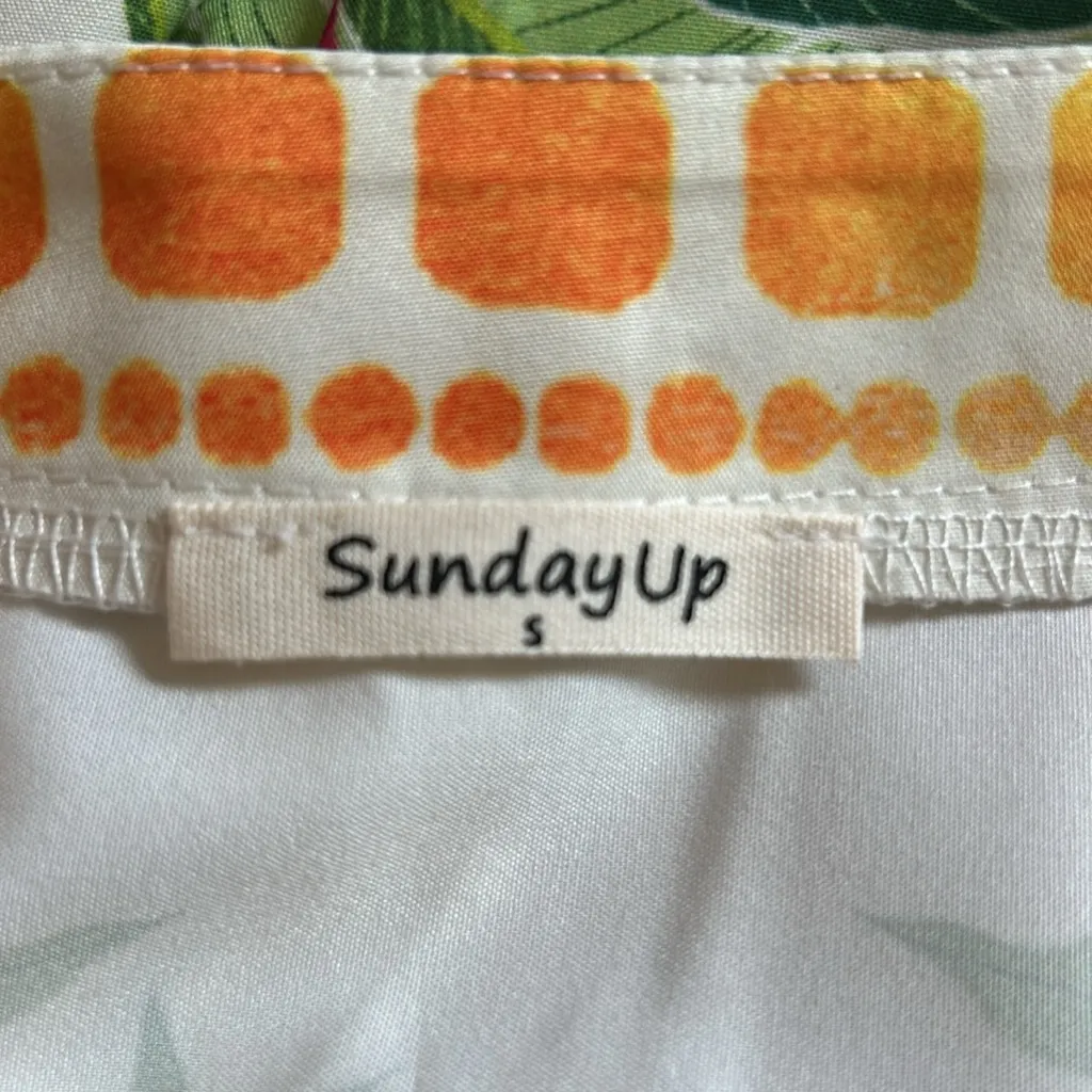 NWOT Sunday Up Yellow Green Dolce Vita Italy Lemon Printed Abstract Dress Small White - Image 9