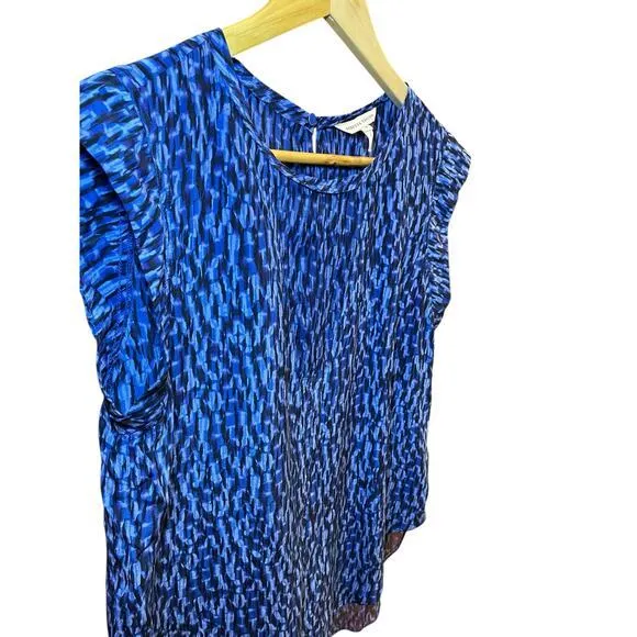 Rebecca Taylor Women Size 8 Sleeveless‎ Keyhole High Low Blue 100% Silk Blouse - Image 4