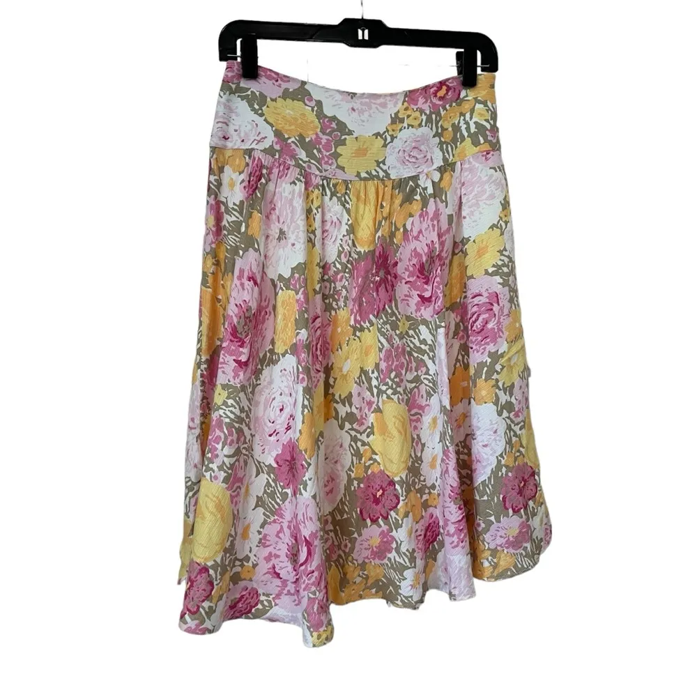 Ann Taylor LOFT Peony Print Linen Blend Midi Skirt, Sz 2 - Image 4