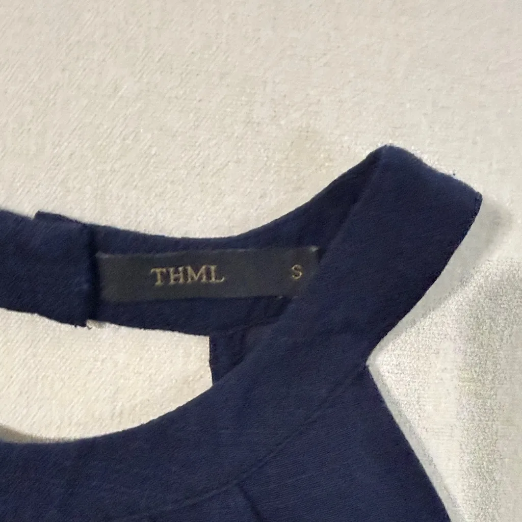 THML Dark Blue Mini Dress with Orange Embroidery - Image 5