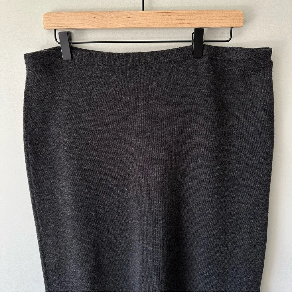Eileen Fisher Skirt Womens Large Gray Merino Wool Long Knit Pull On - Image 8