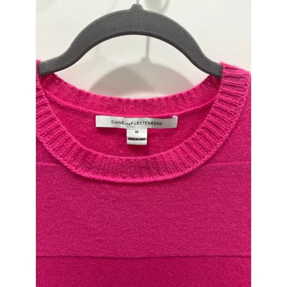 Diane Von Furstenberg Hot Pink 100% Cashmere Crew Neck Sweater Sz M - Image 2