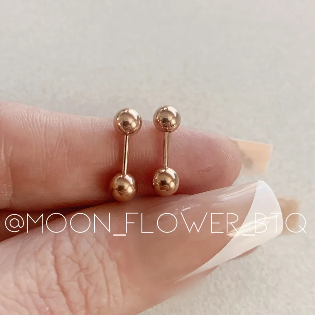 Rose Gold Barbell Earrings 5mm Pink - Image 5