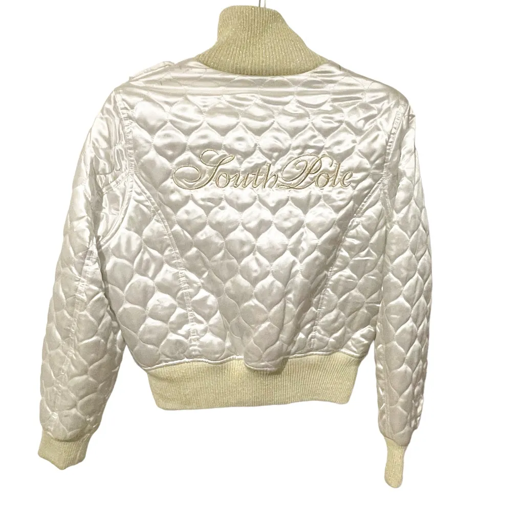 Southpole Large Y2K Metallic White Quilted Puffer Cropped Jacket - Image 6