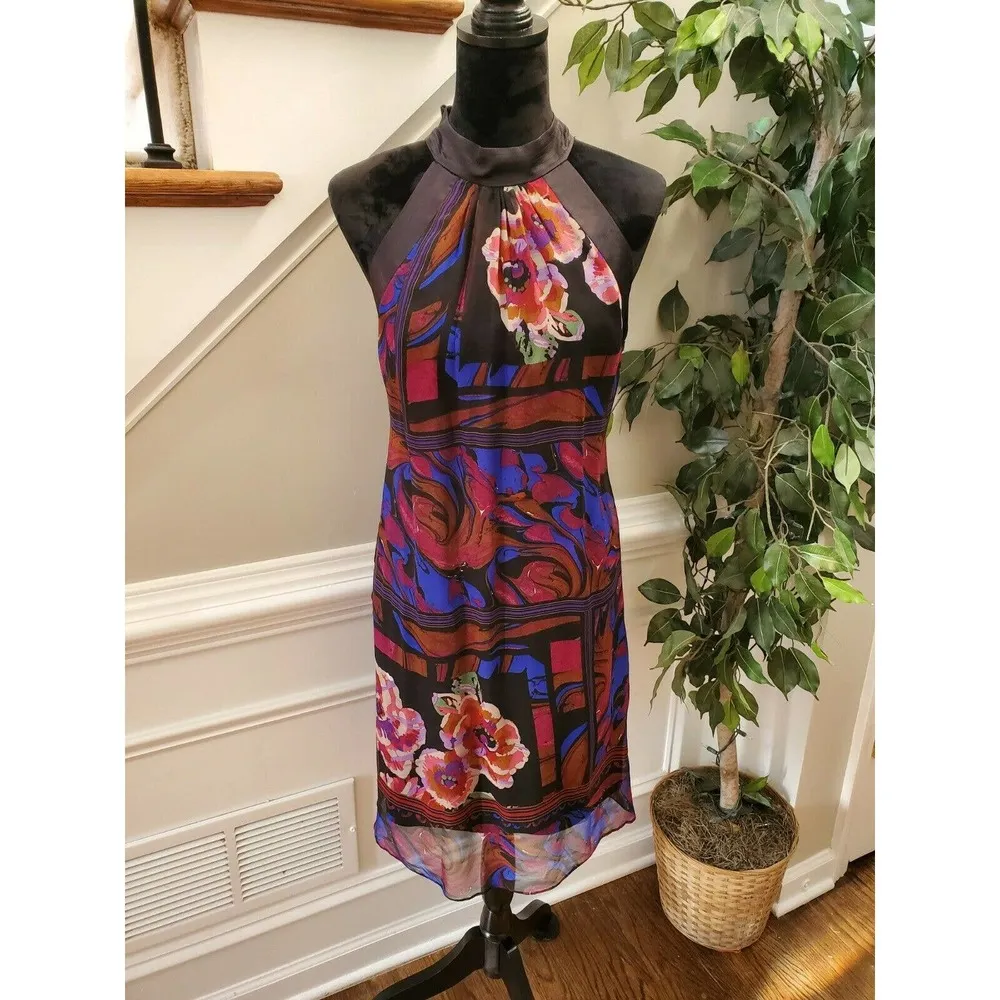 Taylor Women's Multicolor 100% Silk Halter Neck Sleeveless Knee Length Dress 6 - Image 2