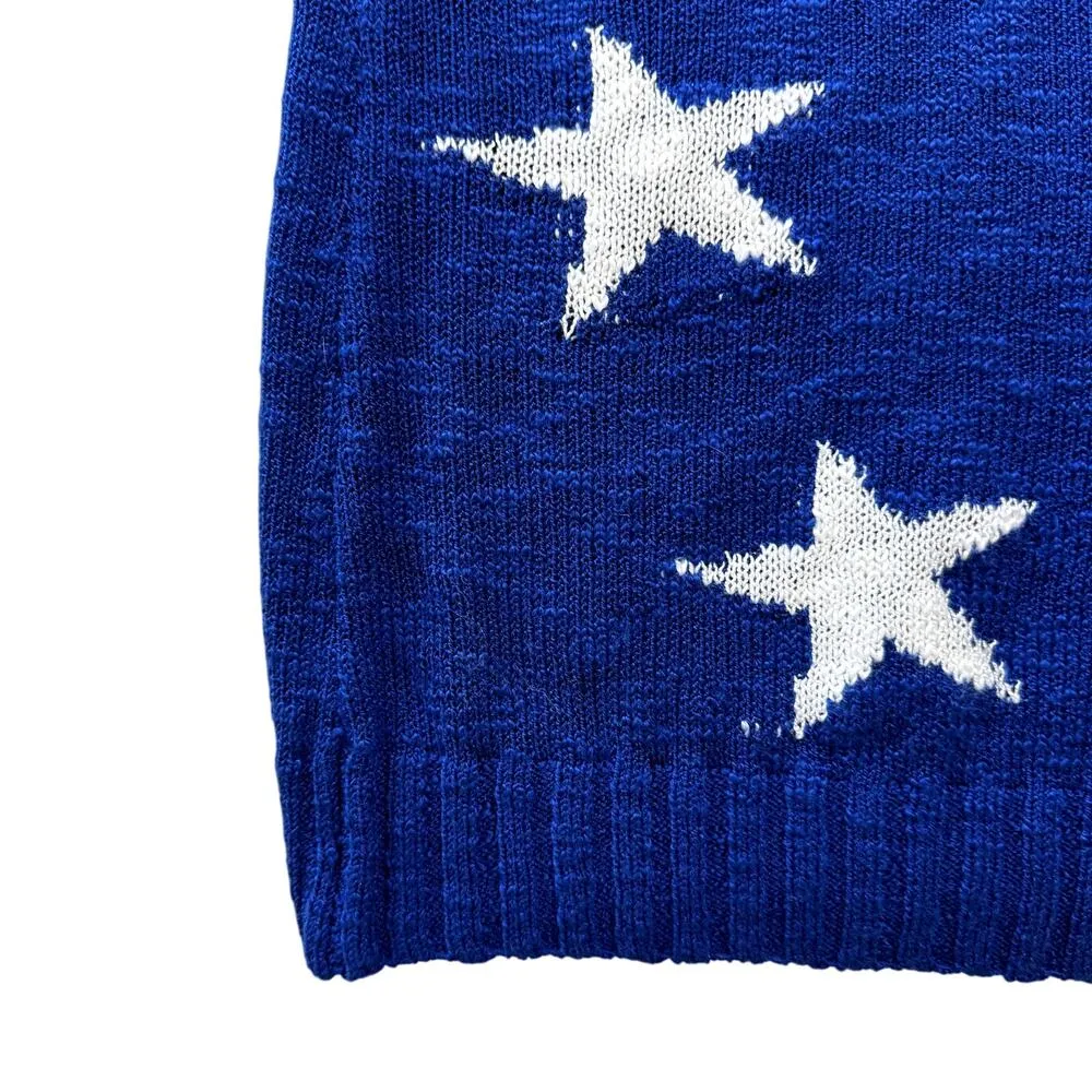 Coastal Summer Blue & White Knit Star Tank Size Medium Women's USA 4th of July - Image 3