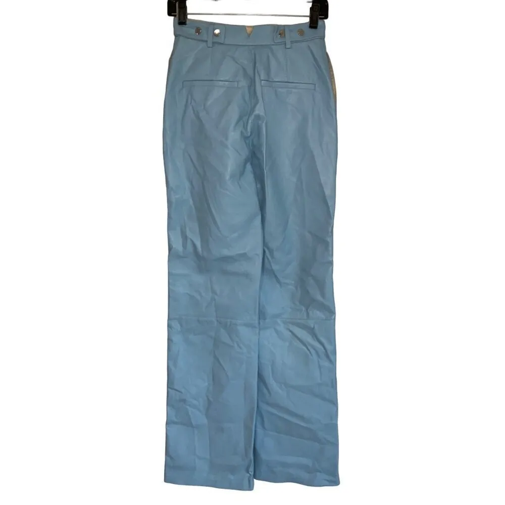 Nanushka Silke Pants in Azure Small New Womens Vegan Faux leather Blue Trousers - Image 7