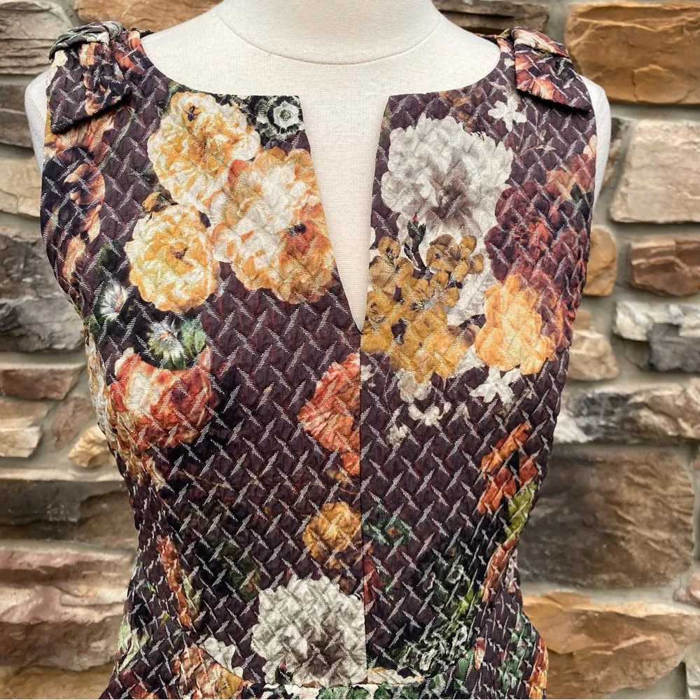 Anthropologie Tabitha Quilted Floral Textured Dress Size 6 Petite Women's Brown - Image 8