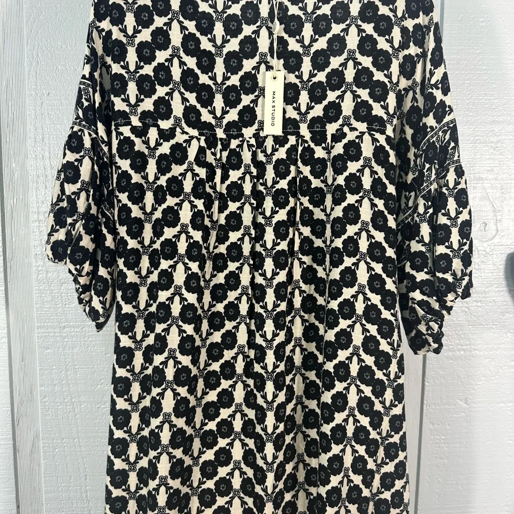 Max Studio Black and Beige Puff Short Sleeve Shift Dress Size Small NWT - Image 10