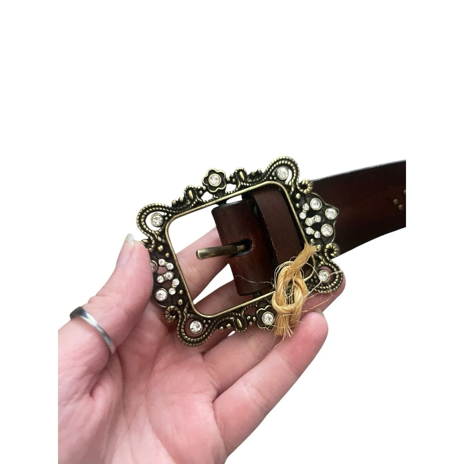 Roper NWOT Women's Size S Bling Studded Cowboy Western Rhinestone‎ Leather Belt Brown - Image 2