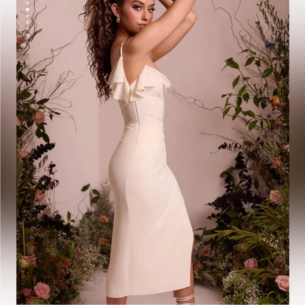 Womens New Oh Polly Romilly Cowl Neck Pleated Midi Dress Ivory - Image 3