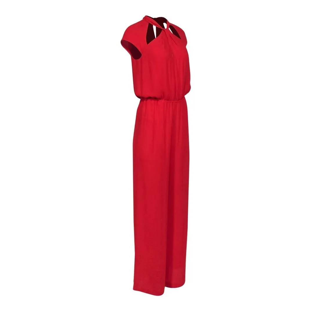 BCBGMAXAZRIA Women's Red Sleeveless‎ Cut-Out Shoulder Detail Jumpsuit Size XS - Image 2