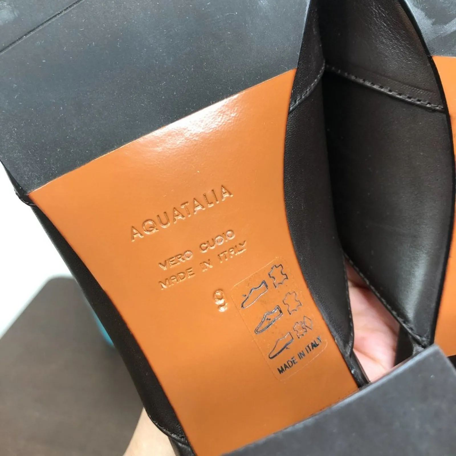 NEW Aquatalia Elaina Calf Leather Slip On Open Toe Mules in Espresso Size 9 - Image 6