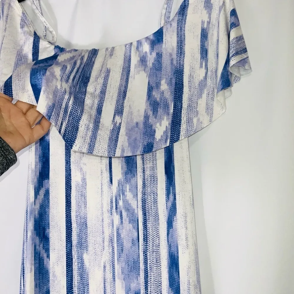 NWT  Blue & White Off Shoulder Stretchy Maxi Casual Vacation Dress S - Image 4