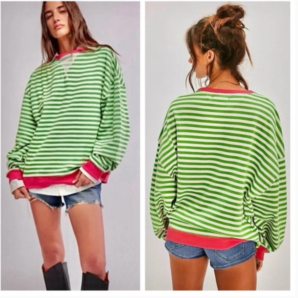 NWOT We the free free people classic oversized striped sweatshirt crewneck - Image 2