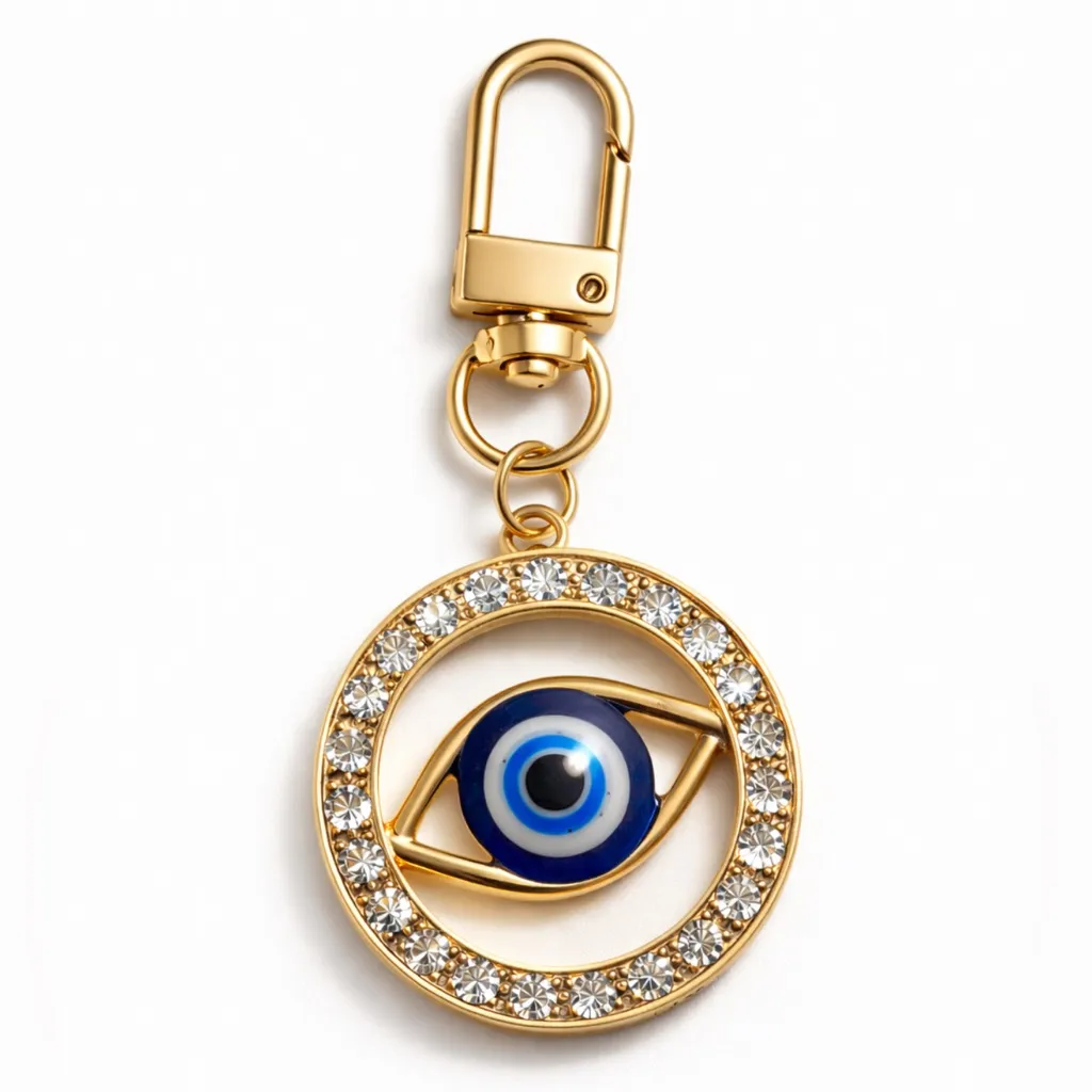 Gold Evil Eye Crystal Bag Charm | Rhinestone Keychain Bag Accessory NEW - Image 3