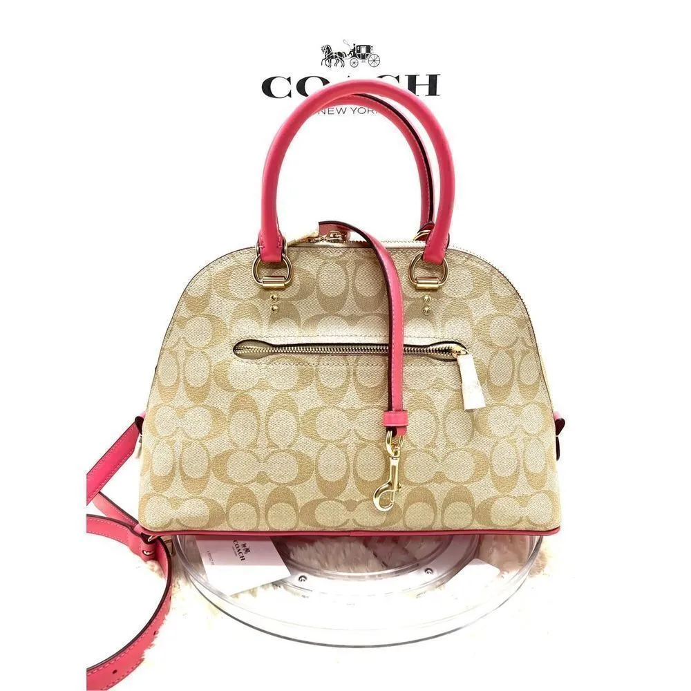 🔥🎁NEW! Coach Katy Satchel Handbag Sig Canvas Khaki/Electric Pink Msrp:$350.00 - Image 3