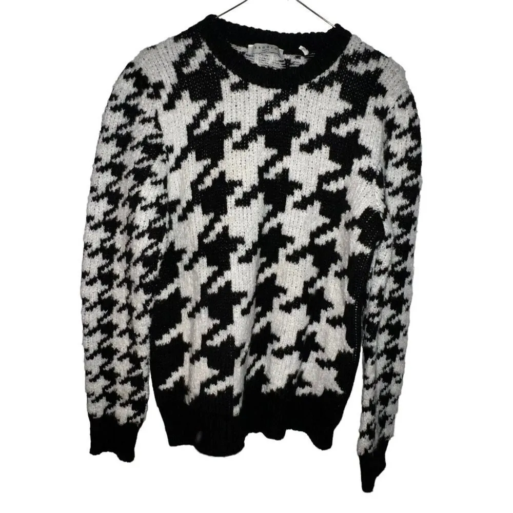 Sandro Houndstooth Sweater Black White Chunky Knit Oversized Women Medium Wool - Image 3