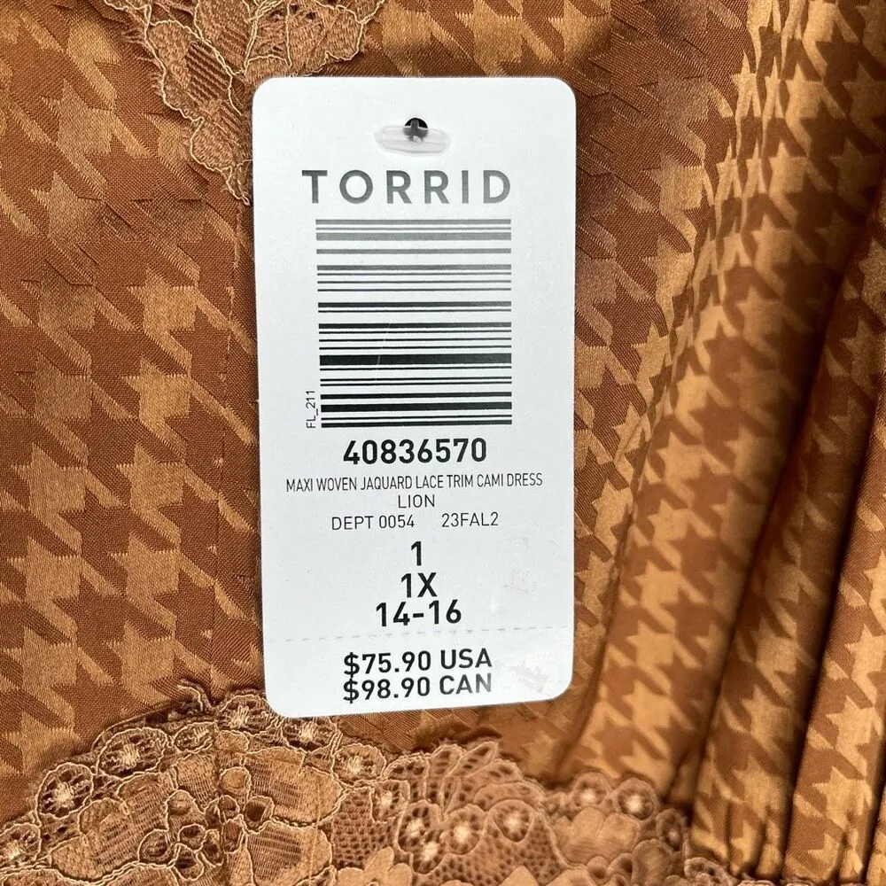 Torrid 1 Sz 1X Jacquard Lace Trim Cami  Dress in Lion Brown - Image 11
