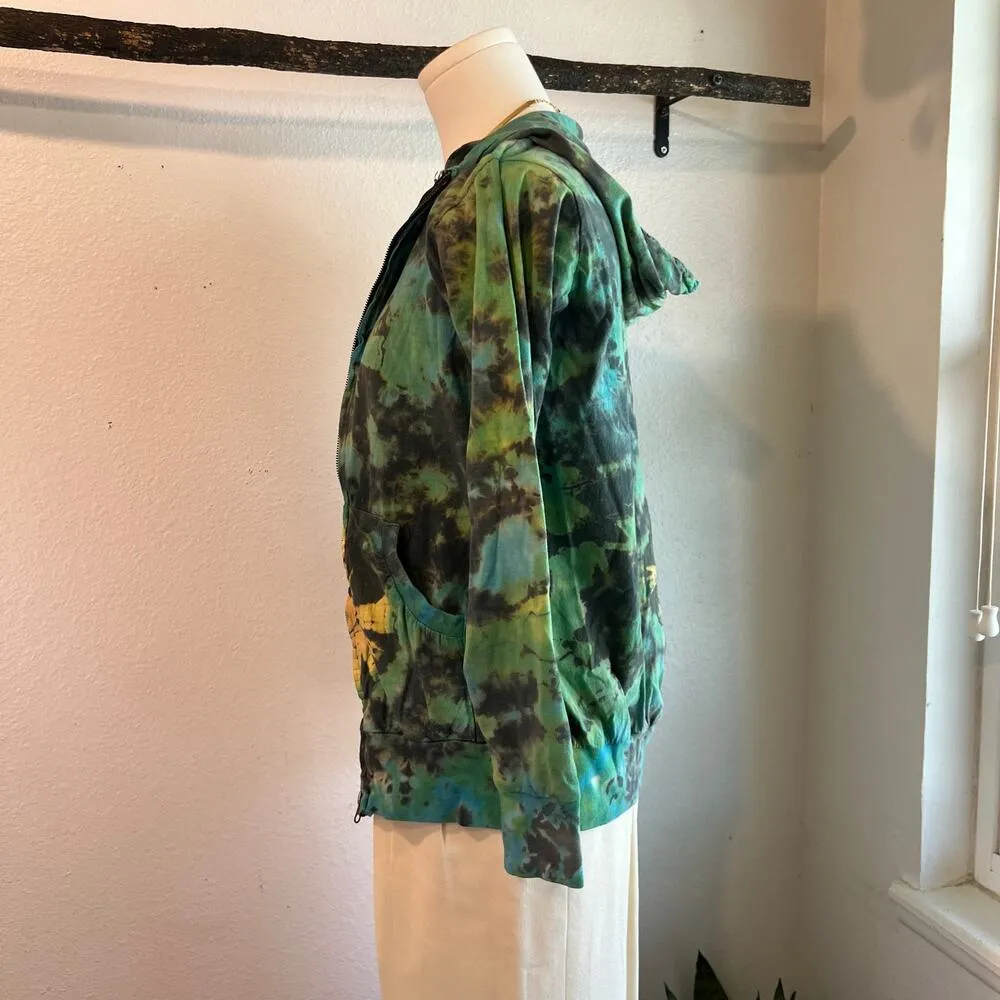 Kathmandu Imports Green & Blue Tye Die Zip Up Hooded Sweatshirt Size small - Image 6
