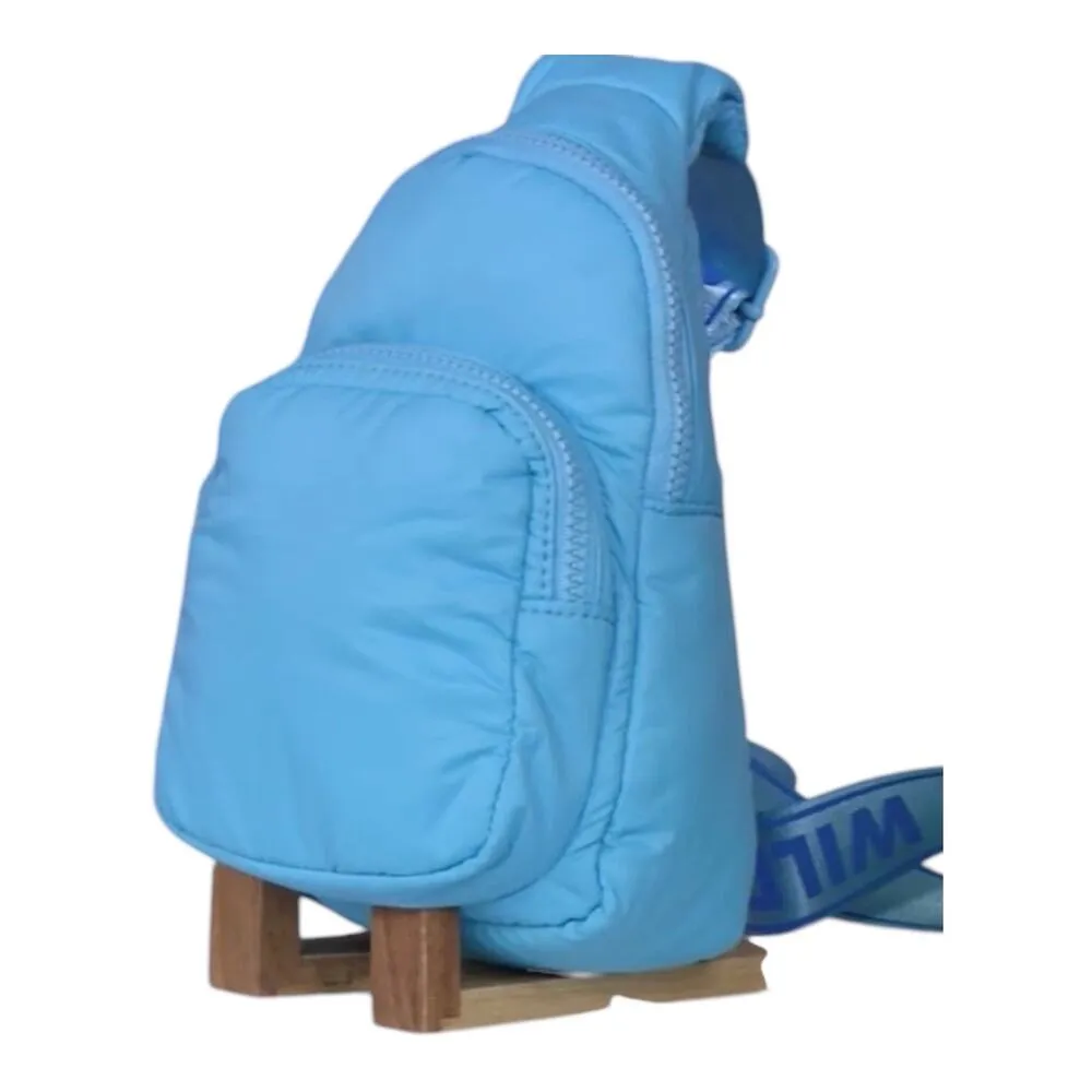 NEW Wildfox Parachute CROSSBODY Zip Sling Belt Bag HANDBAG Purse Blue Puffy NWT - Image 10