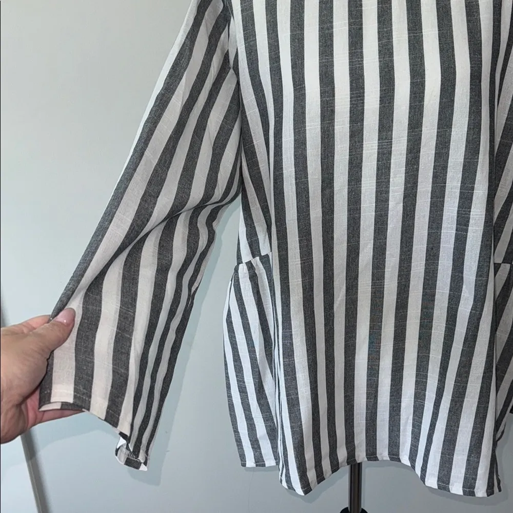 Misslook Cotton Blend Striped Black and White Women's Long Sleeve Top XL - Image 4