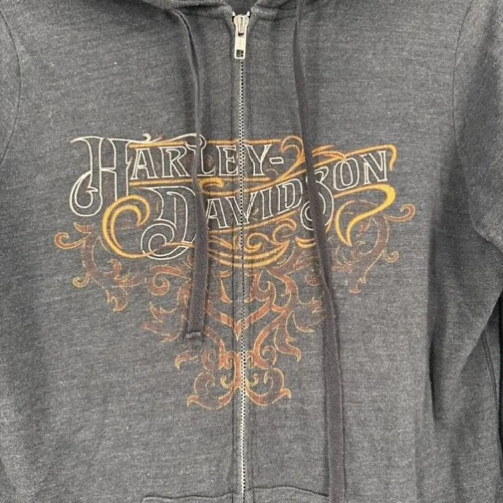 Vintage Y2K Harley Davidson Women Gray Full‎ Zip Hoodie Sweatshirt Medium Flames - Image 11