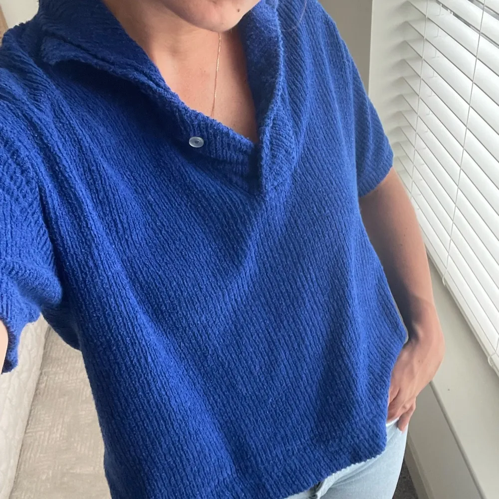 Vintage Blue Cropped Polo Shirt Size M - Image 6