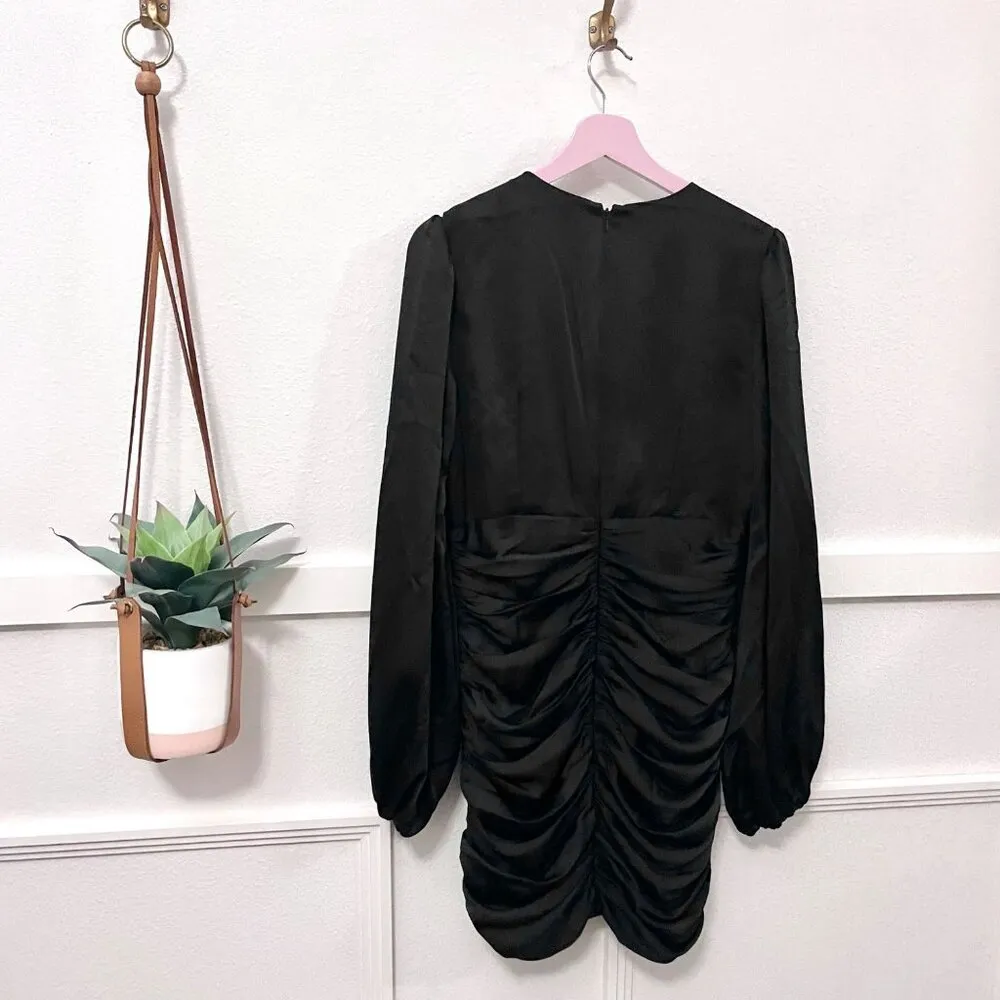 Jay Godfrey Black Long Sleeve Gathered Front Mini Dress Size 12 - Image 3
