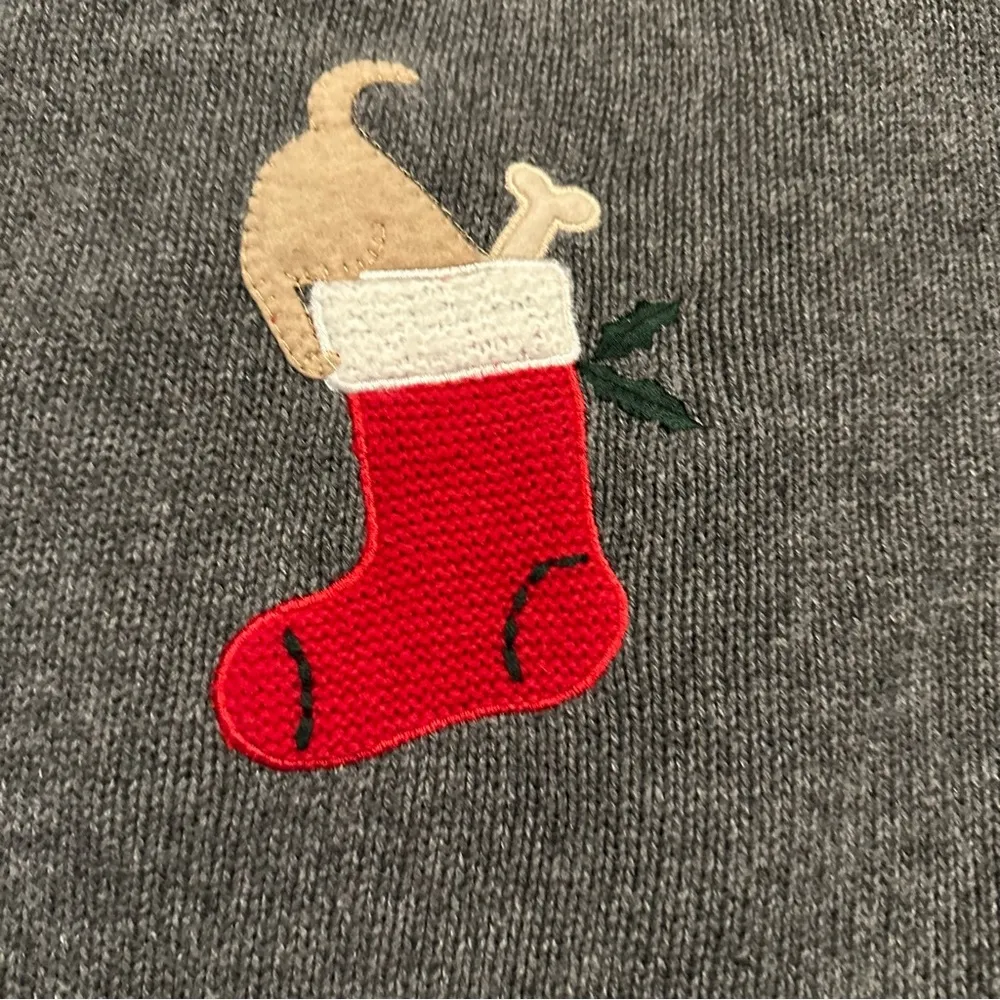 Crazy horse Liz Claiborne M gray zip up Christmas puppies cardigan sweater - Image 7