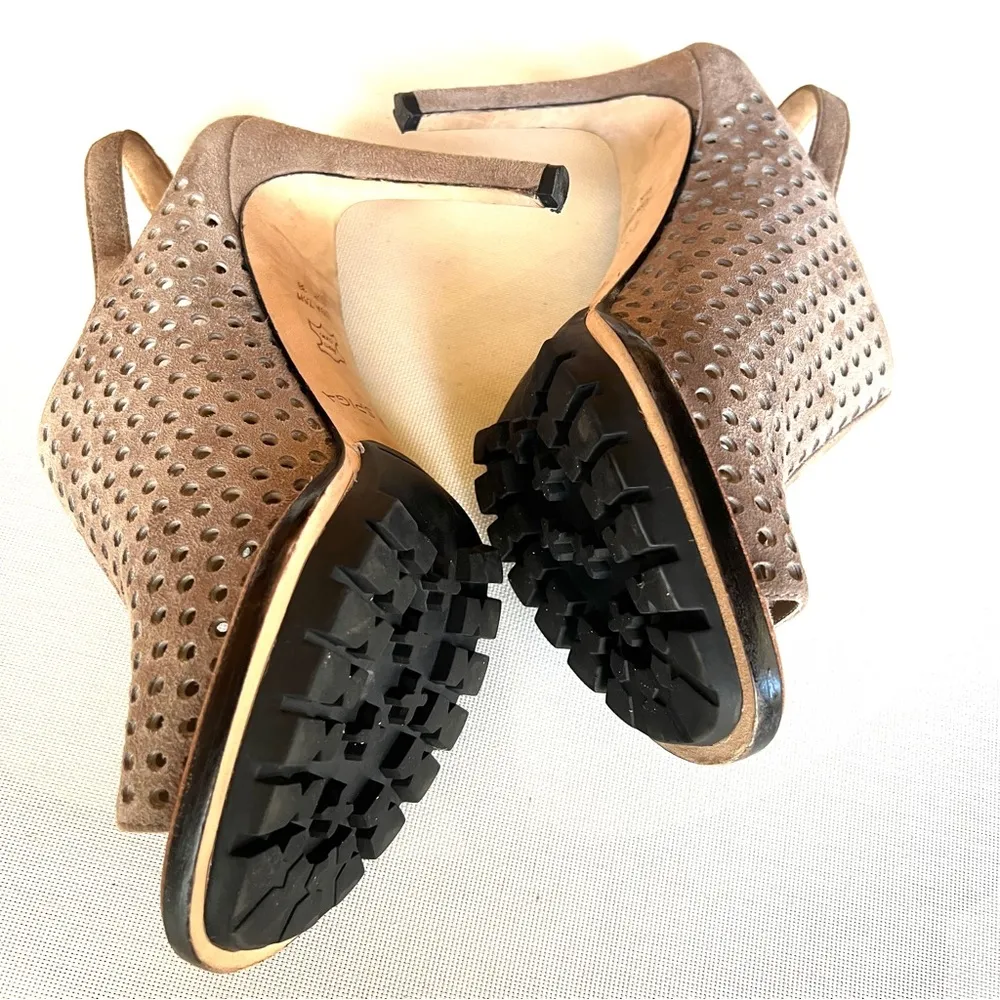 Tasa Suede Peep Toe Perforated Stiletto High Heels - Image 5