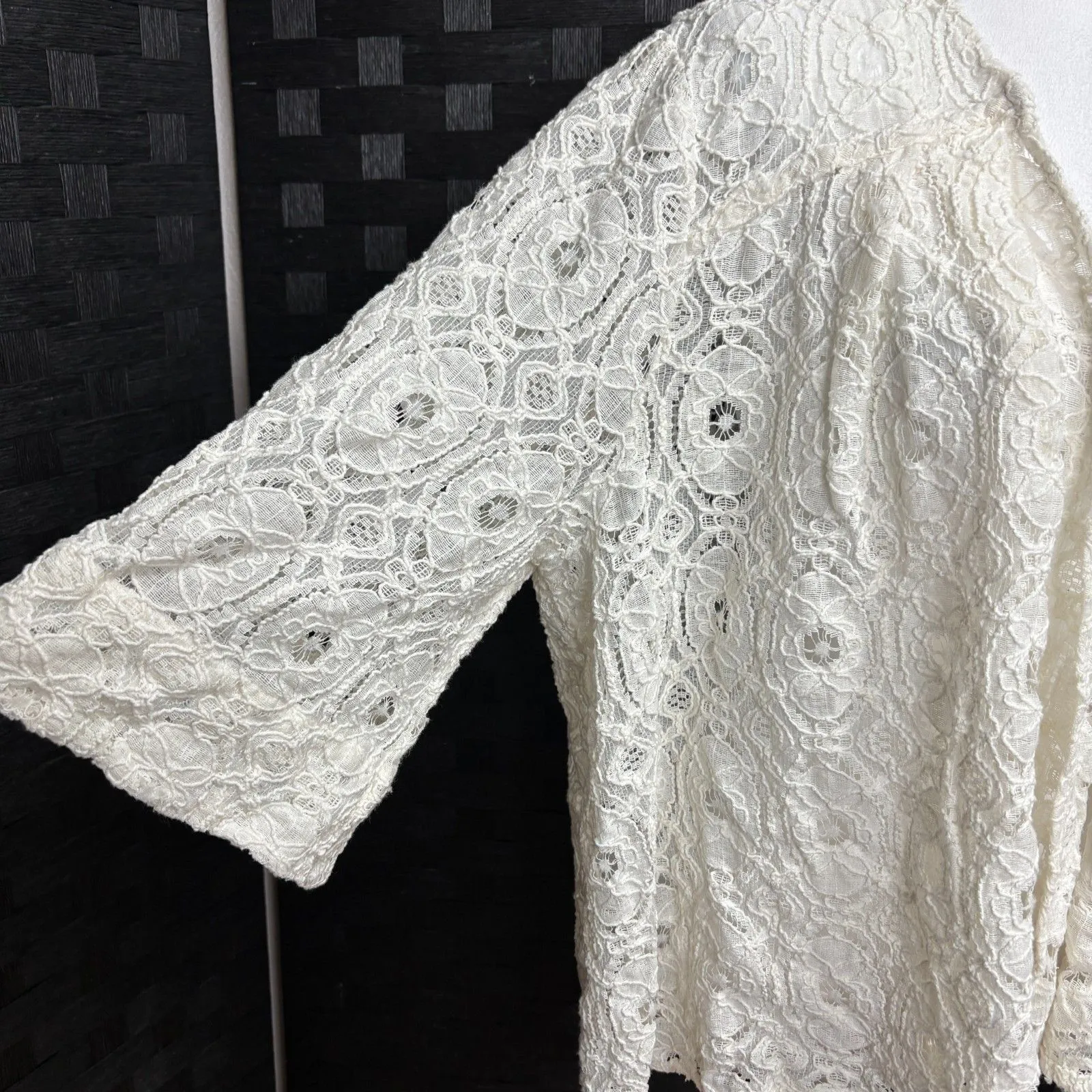 Denim 24/7 lace open cardigan Womens Plus 24W Boho Romantic Coastal Grandma White - Image 2