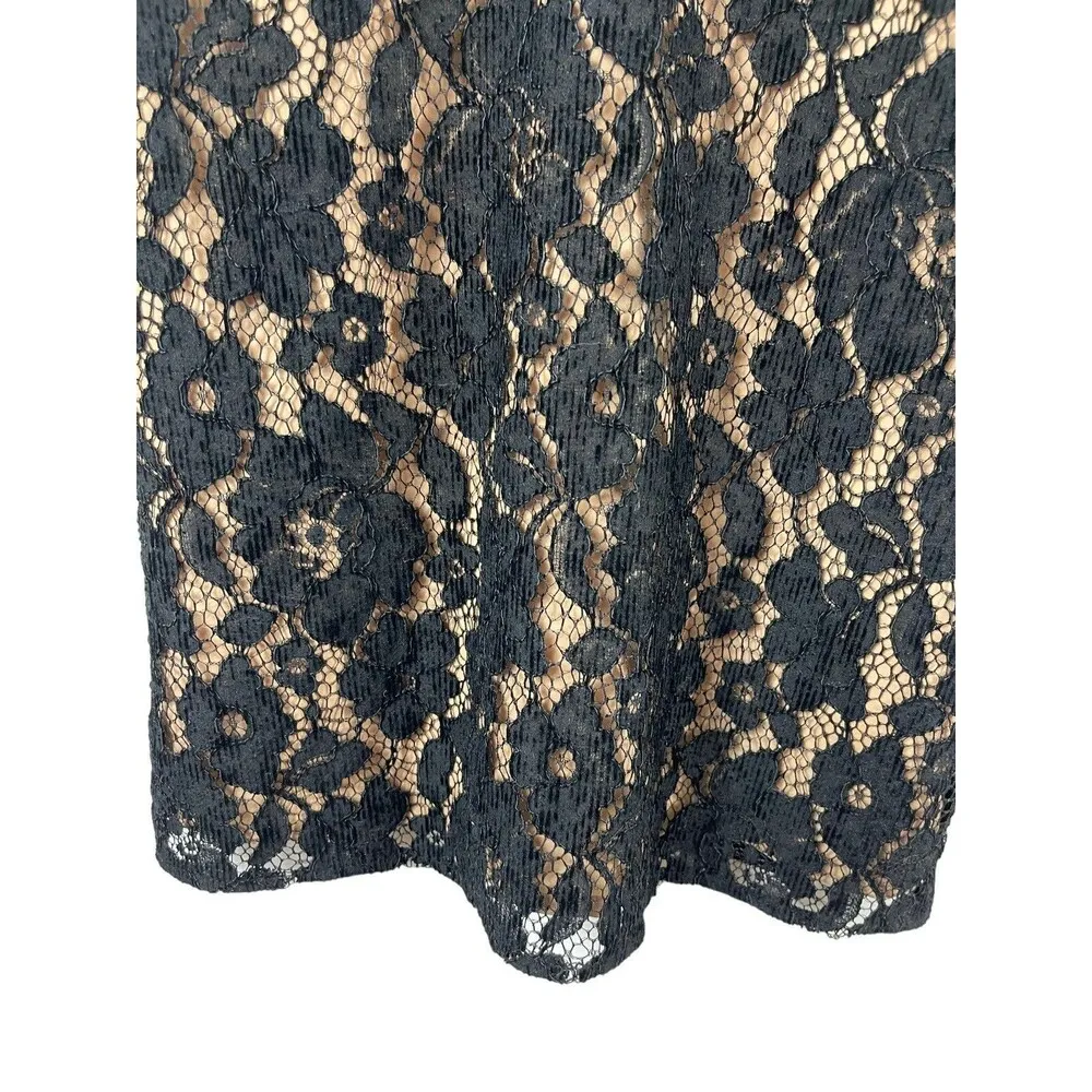 Free People Sleeveless Black Lace Tan Deep V-neck Mini Dress 8 NWT - Image 4
