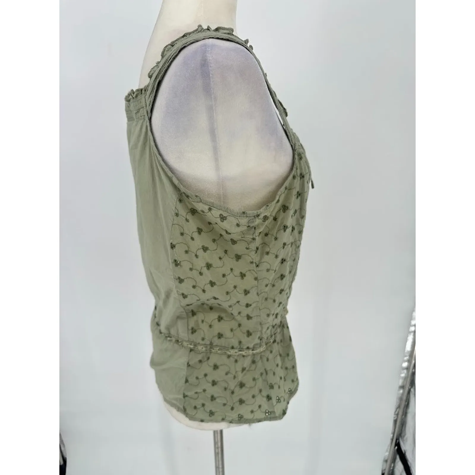Aeropostale Green Eyelet Lace Button Front Tank Y2K Top Blouse Tie Waist M Boho - Image 6