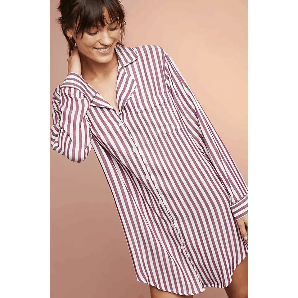 Rails Acadia Striped Sleep Shirt Raspberry Red Soft Button-Down Medium - Image 7