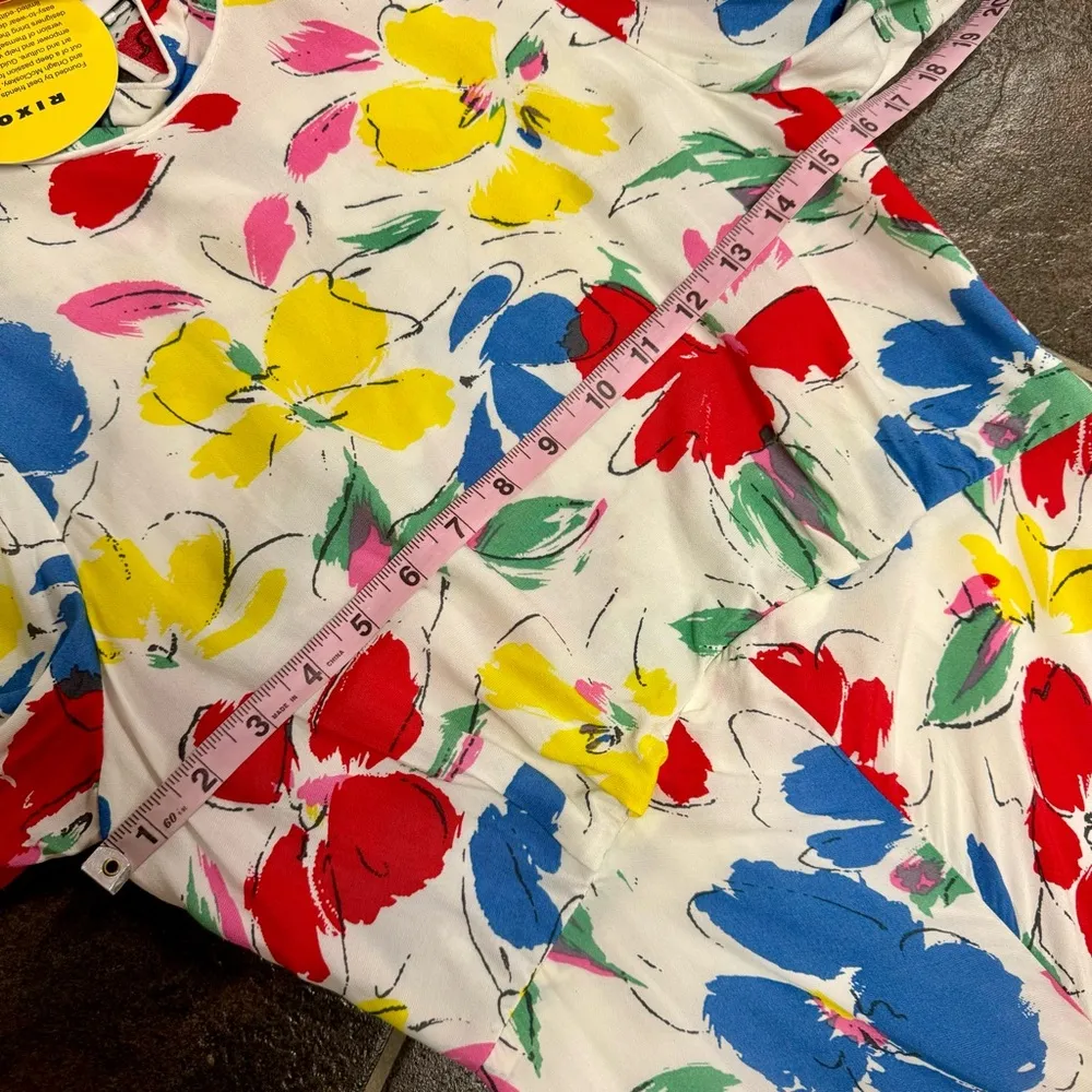 NEW RIXO Target Floral Mock Neck Cascade Ruffle Short Sleeve Midi Dress 4 NWT Blue - Image 14