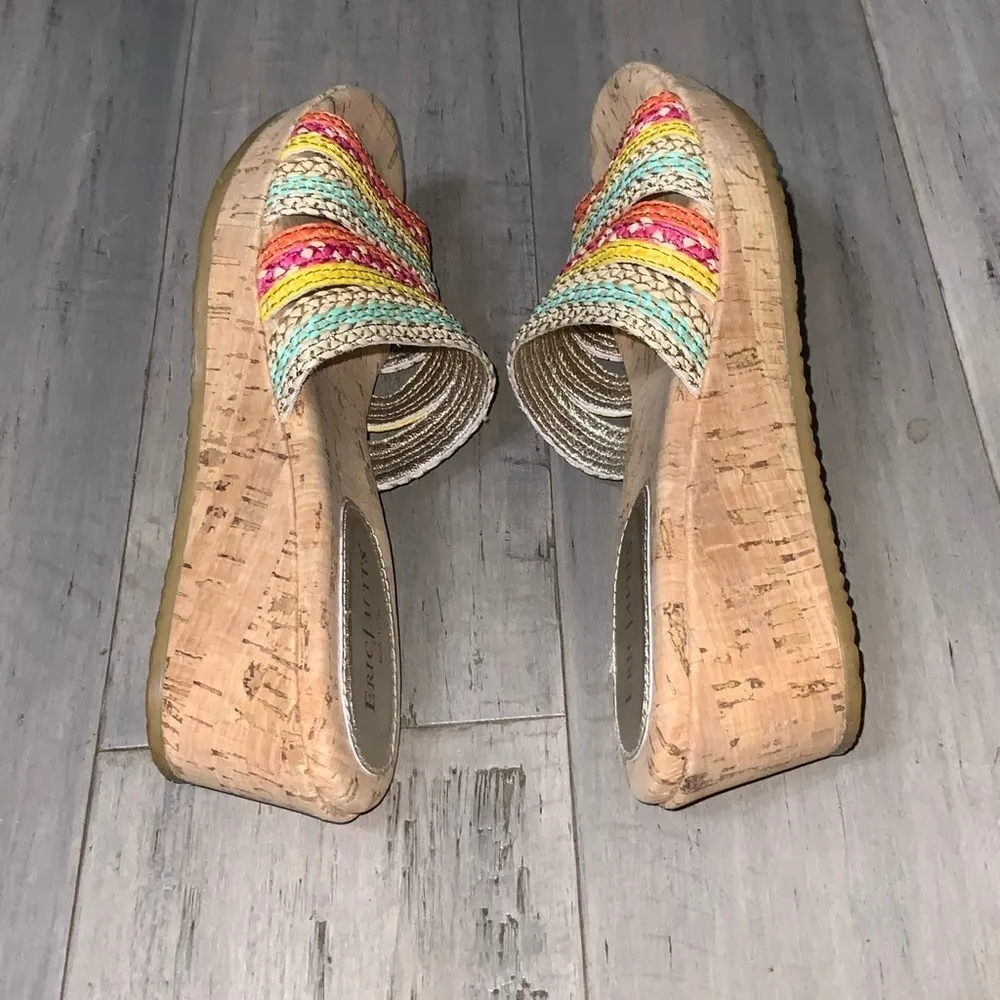 Eric Javits Colorful Braided Cork Summer Open Toe Wedge Sandals 6.5 - Image 6