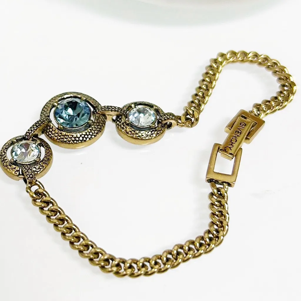 Authentic Givenchy Gold and Blue Crystal Chain Bracelet - Image 9