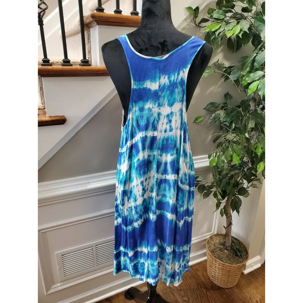 Fred David Women Blue 100% Rayon Sleeveless Round Neck Knee Length Dress Size XL - Image 7