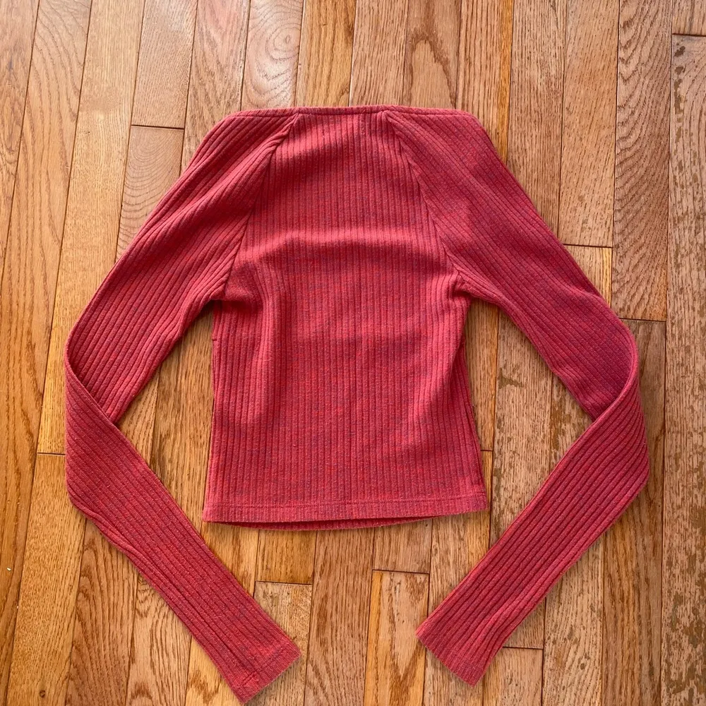 berry red ribbed square neck long sleeve top - Image 10
