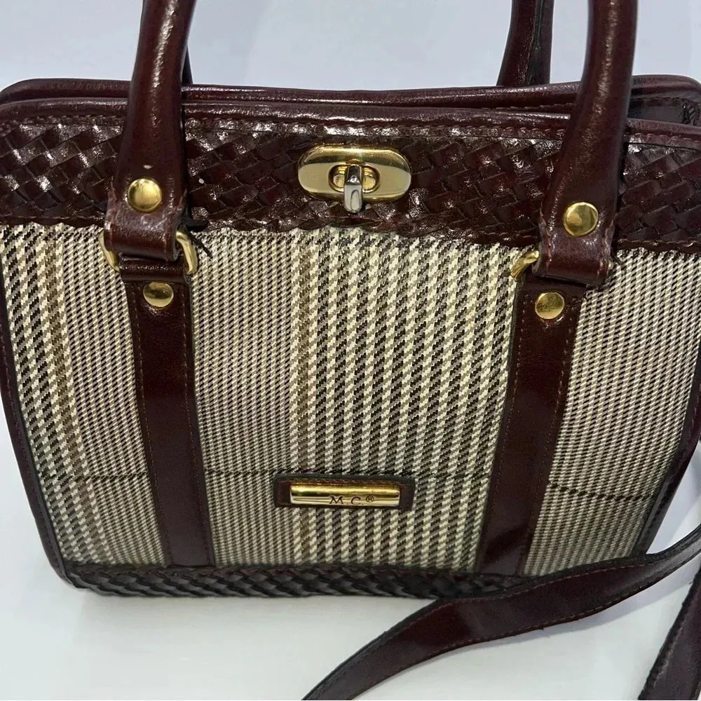 MC‎ Marc Chantal Shoulder Crossbody Handbag Brown & Beige Tartan Purse - Image 2