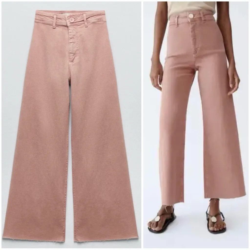 Zara Premium Marine Straight Wide Leg Jeans in Dusty Rose Pink - Image 11