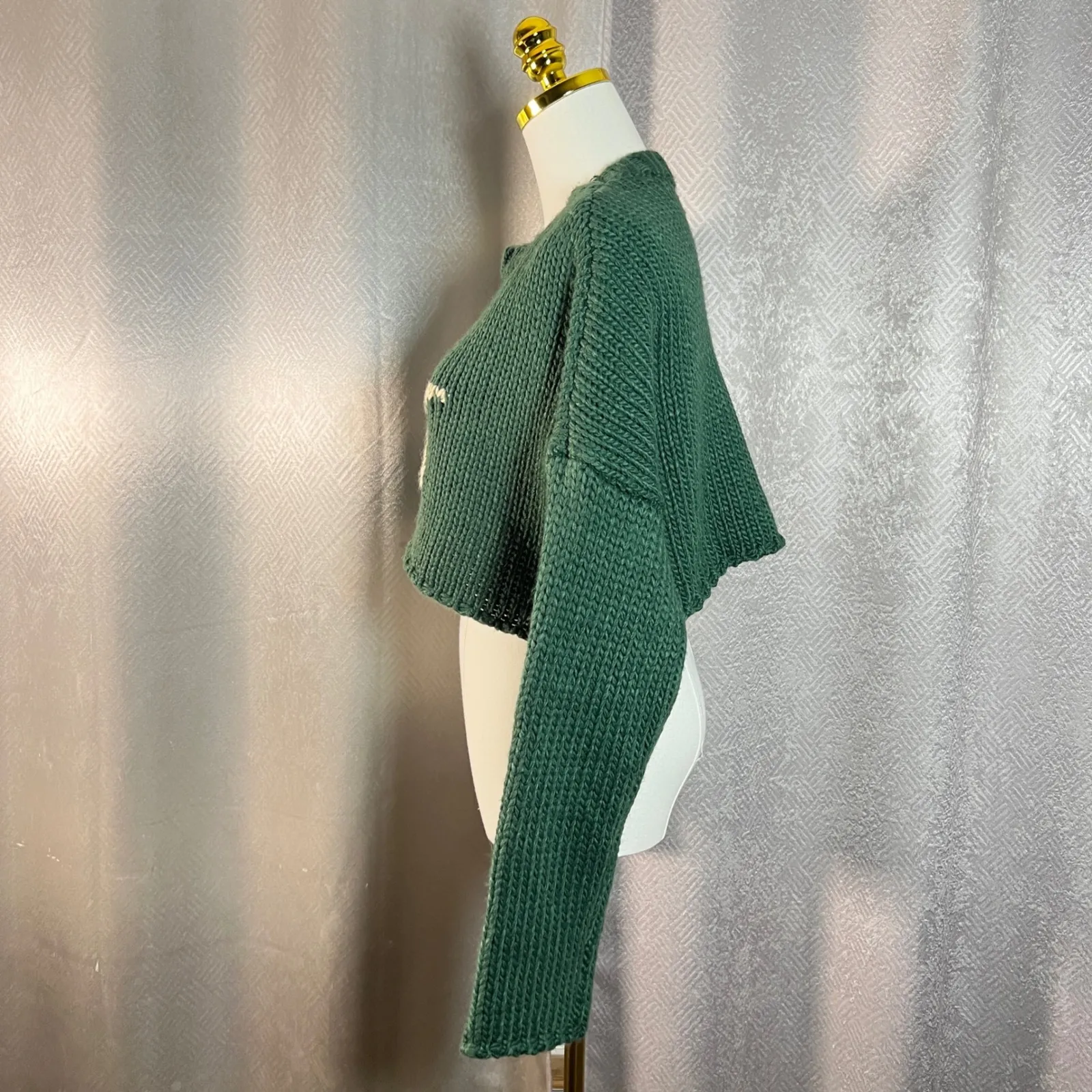 EDIKTED Green Star Crop Knit Sweater Women's XS S Chunky Cozy - Image 4