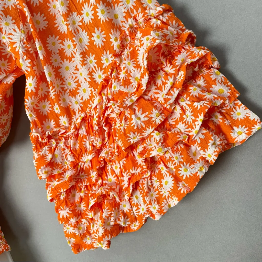 Faithfull the Brand Crop Top Ruffles‎ Revolve Gisela Dusty Floral Orange Small 4 - Image 16