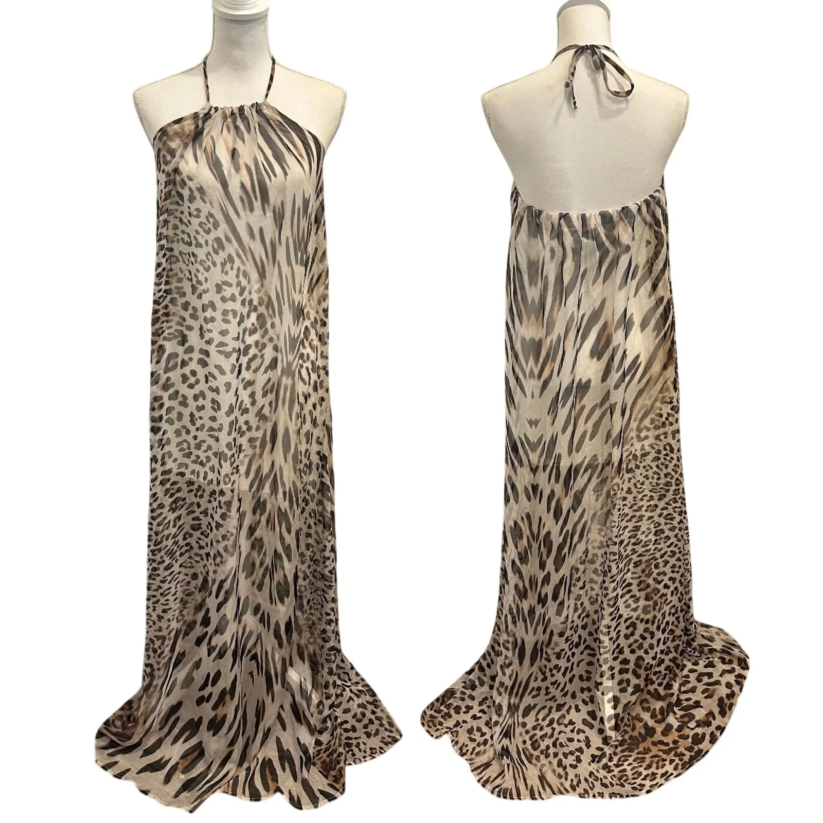 Young Fabulous & Broke YFB Gila Halter Maxi Dress Leopard Print Medium Coastal - Image 2