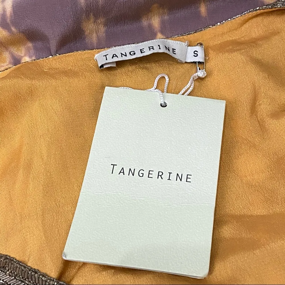 TANGERINE Double Scoop Neck Beaded 100% Silk Top S - Image 11