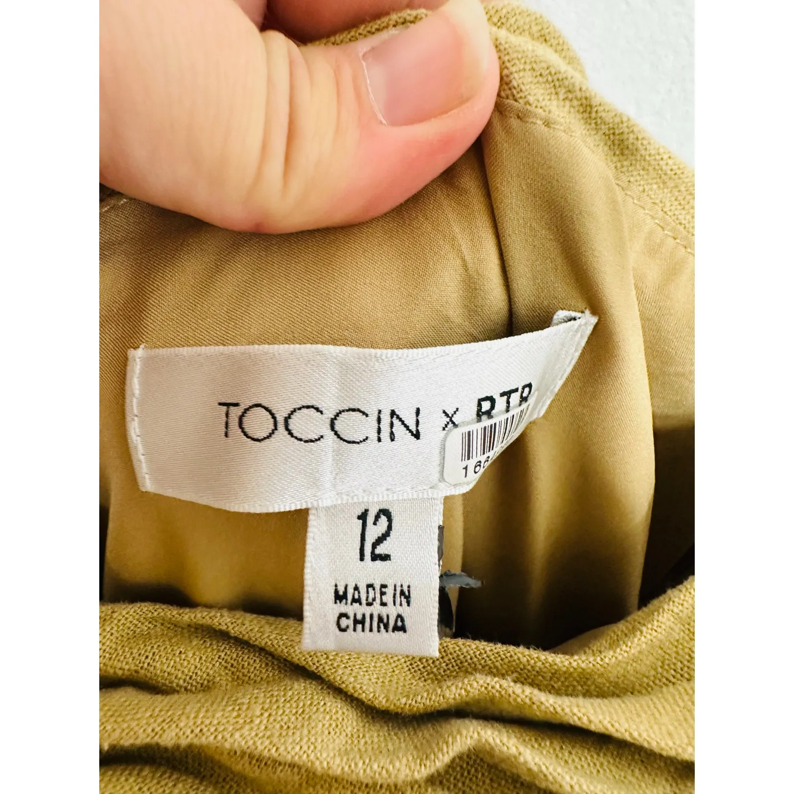 TOCCIN Women's Brown Khaki Square Neck Ruched Bodice Tie Waist Midi Dress Size 8 - Image 6
