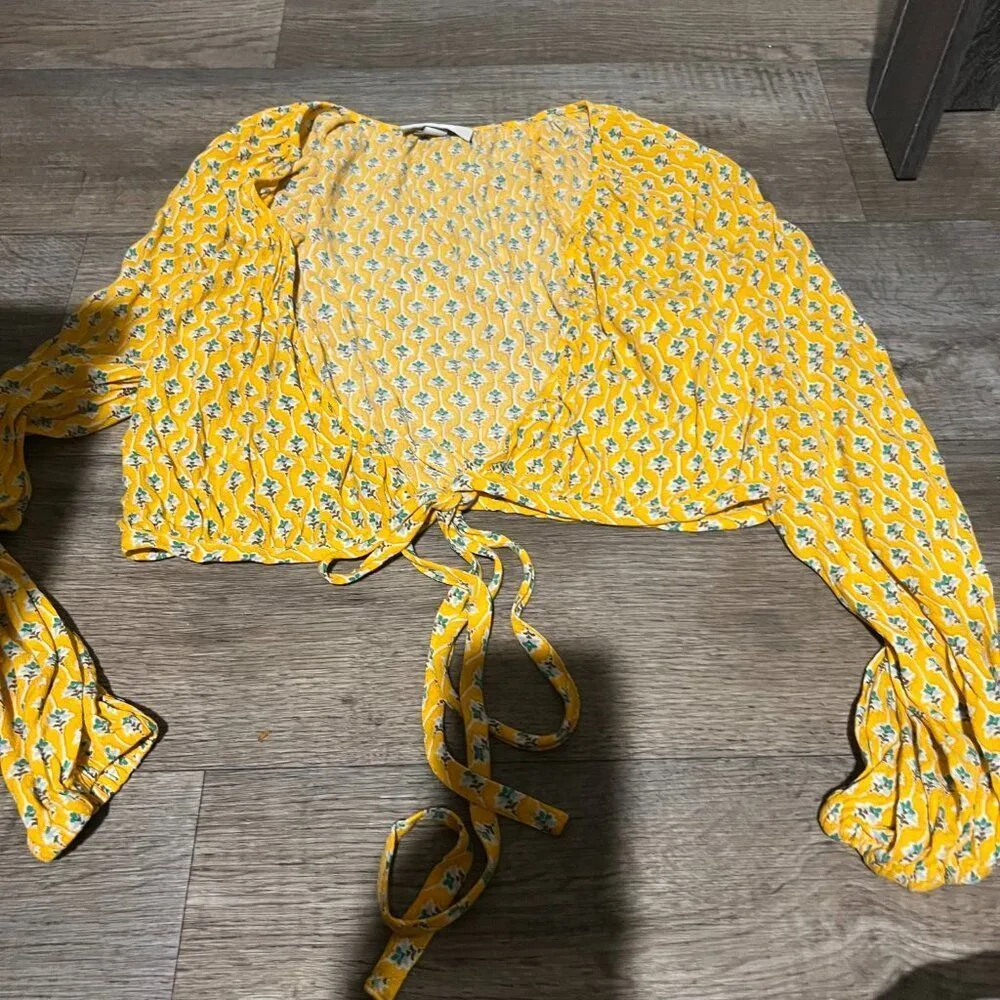 Rhode X Target Dainty Lotus Floral Print Wrap Tie Front Vneck Top Size M Yellow Size M - Image 6